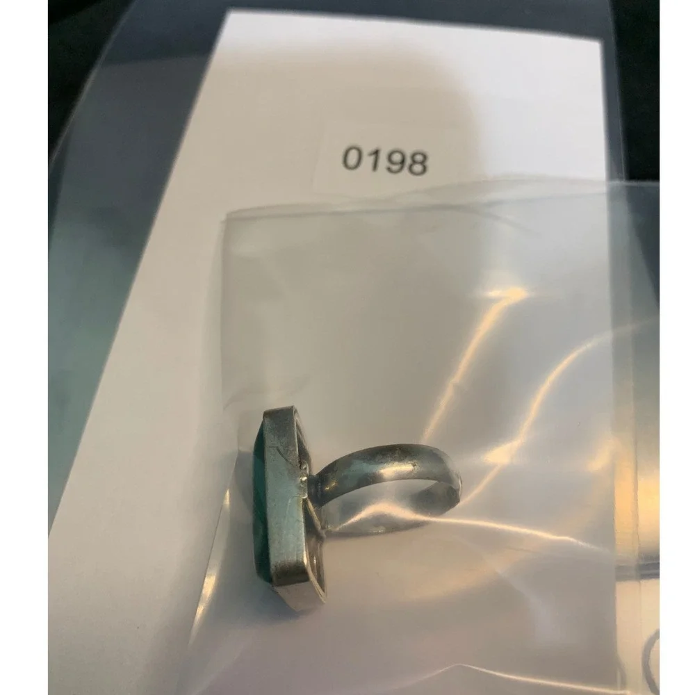 Vintage Artisan Sterling Silver Aqua Green Stone Statement Ring 925 Size 6